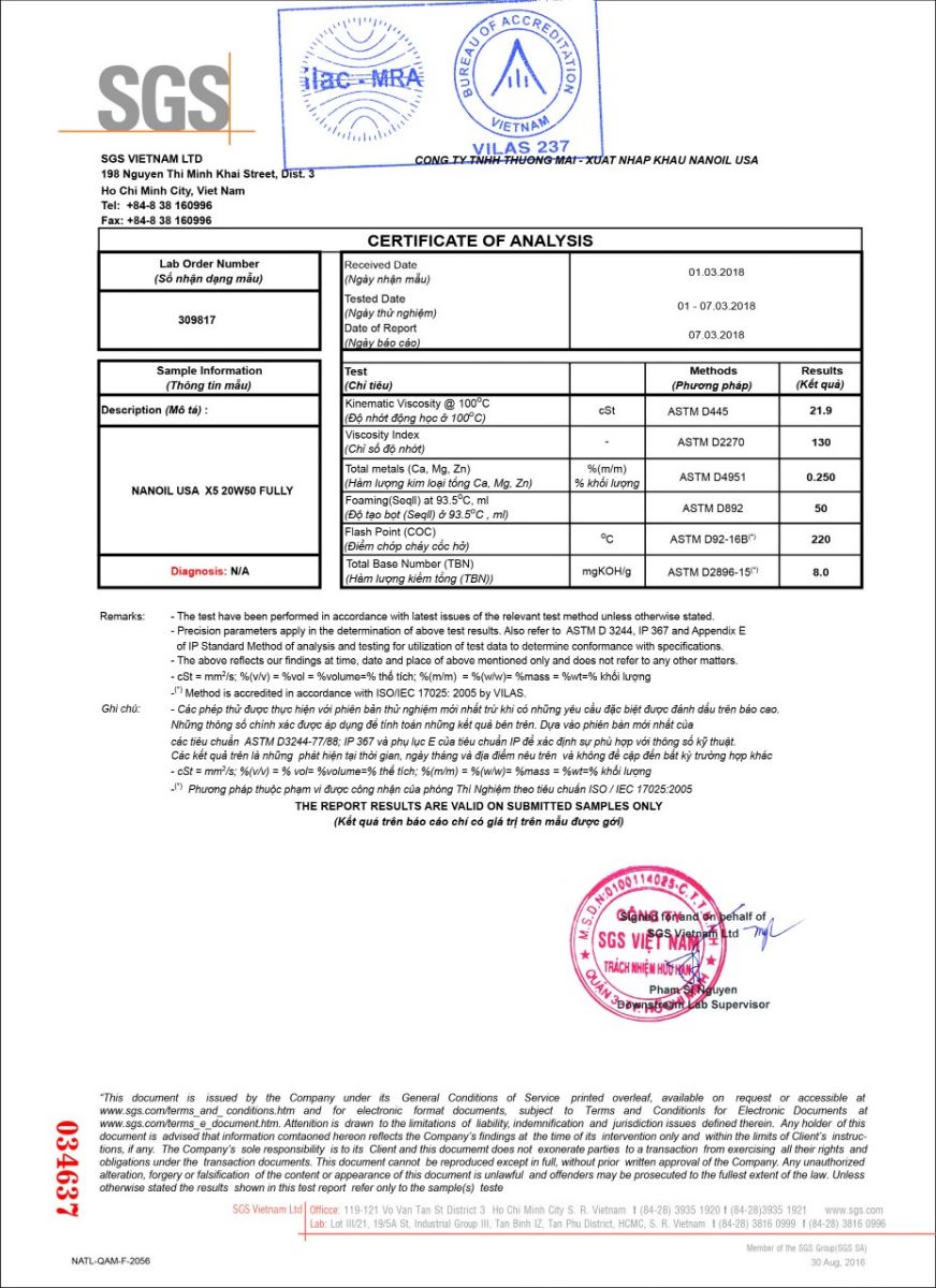 NANOIL USA X5 20W50 FULLY